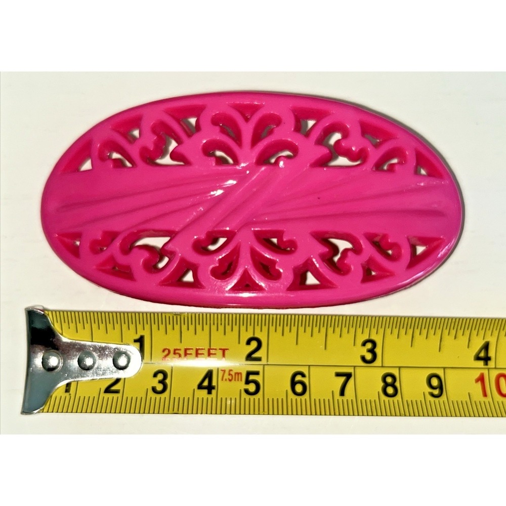Vintage Barrette Hair Clip 80s Hot Pink Acrylic Plastic Made in Taiwan - Picture 4 of 6